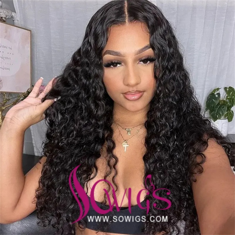 12-40inch U Part Wigs V Part Wigs 150% /200% /300% Density Water Curls Virgin Human Hair Natural Color