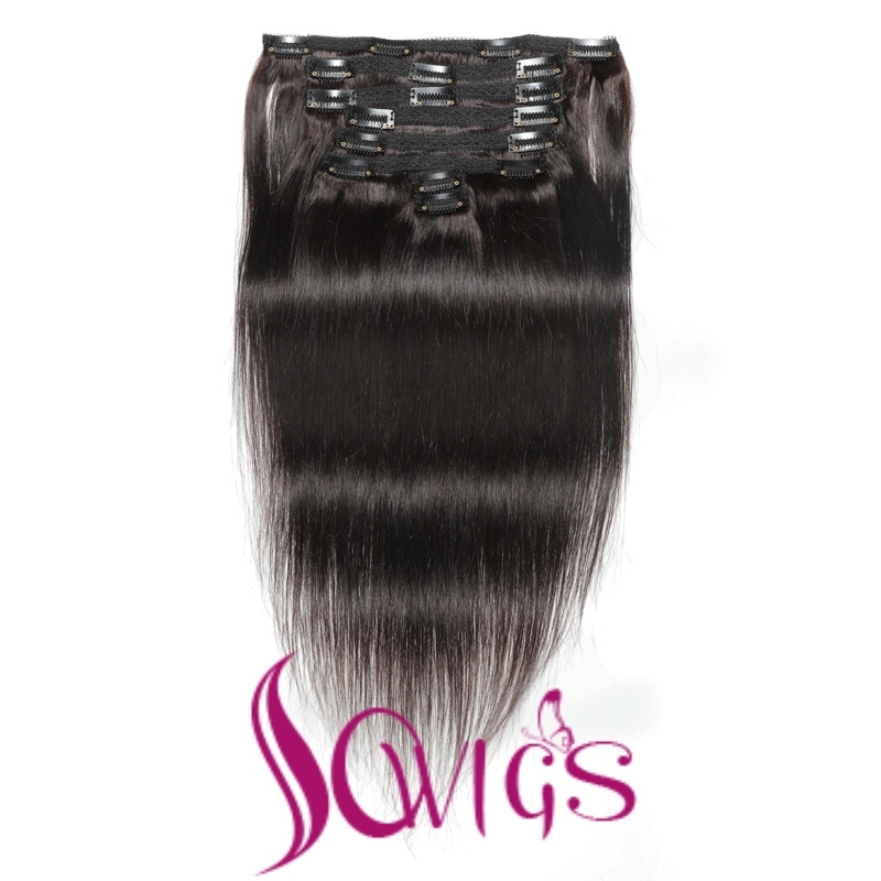 Sowigs Clip ins Extension 120grams/8pcs/pack 100% Human Hair Natural Color