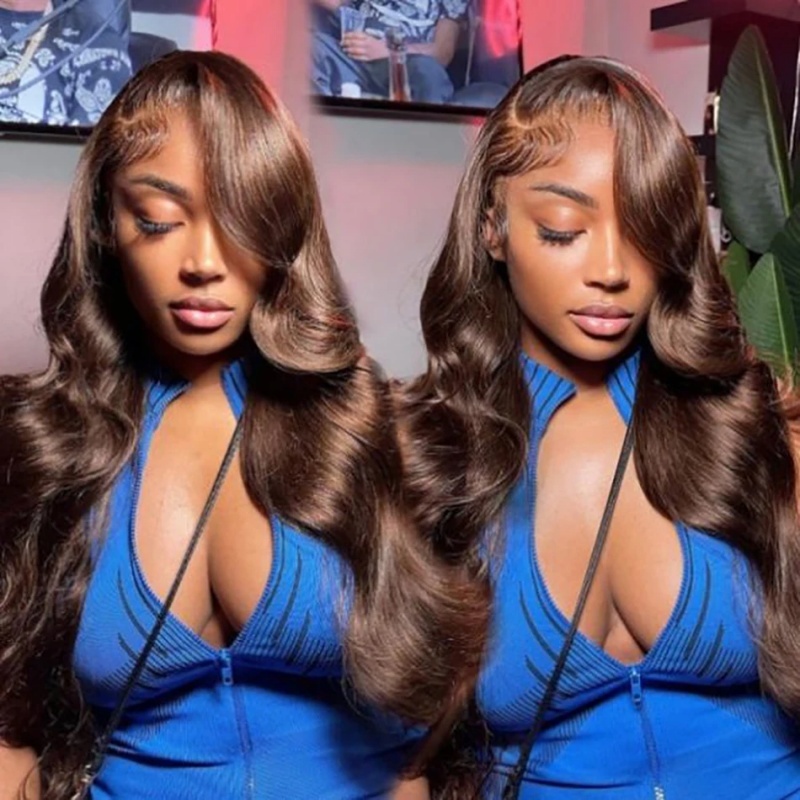 Dark Brown Color 4# Glueless 13x4 Full Frontal HD Lace Wigs Wear Go Lace Wigs 100% Virgin Human Hair Wigs