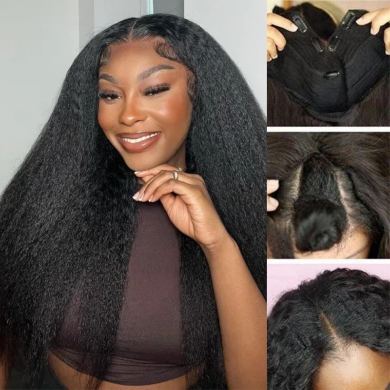 12-40inch U Part Wigs V Part Wigs 150% /200% 300% Density Kinky Straight Virgin Human Hair Natural Color