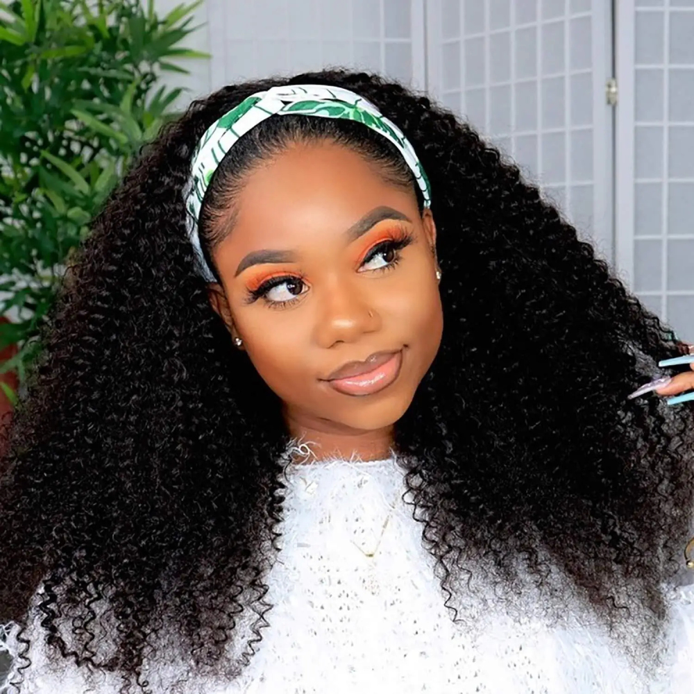 Kinky Curly Headband Wigs Half Wigs Virgin Human Hair Wig