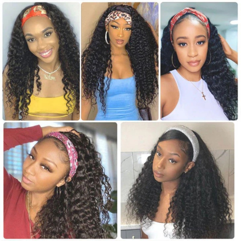 Deep Wave Headband Wigs Half Wigs Virgin Human Hair Wig