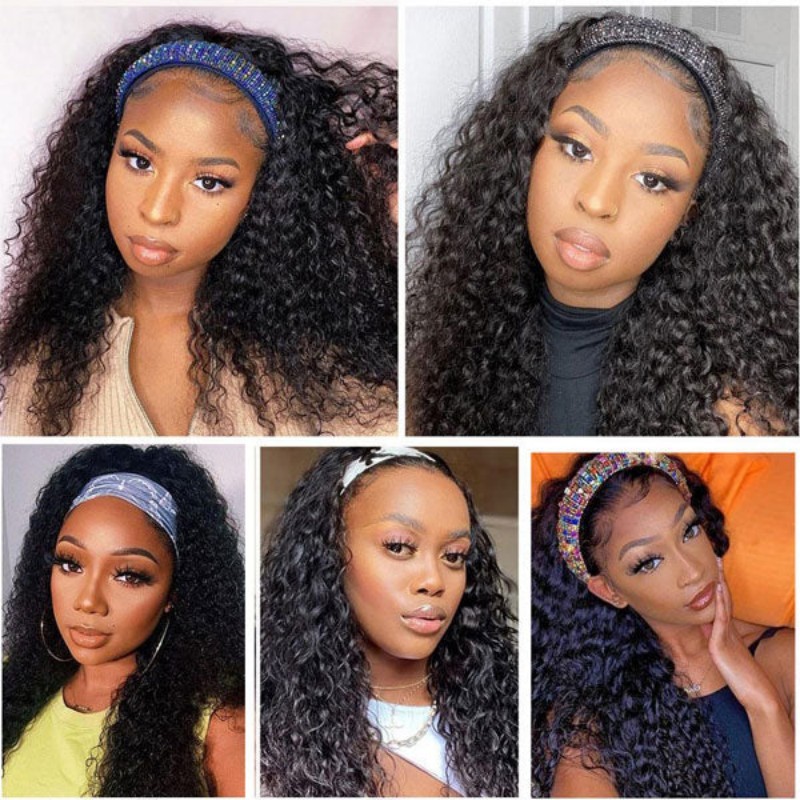 Water Wave Headband Wigs Half Wigs Virgin Human Hair Wig