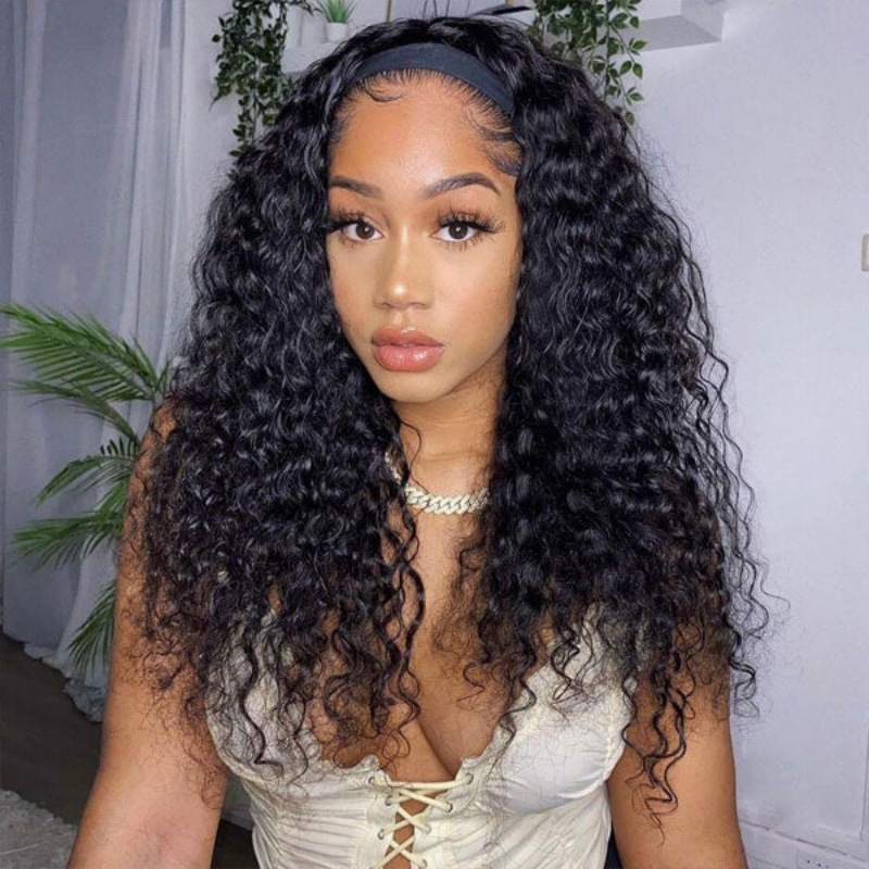Deep Wave Headband Wigs Half Wigs Virgin Human Hair Wig