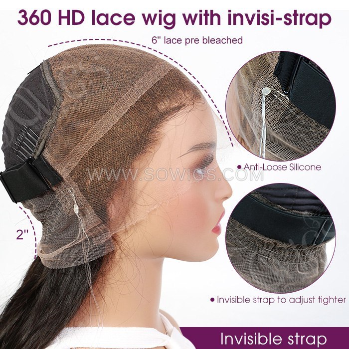 Invisi-Strap 360 HD Lace Wigs Glueless Wear Go Virgin Human Hair Wigs Natural Color