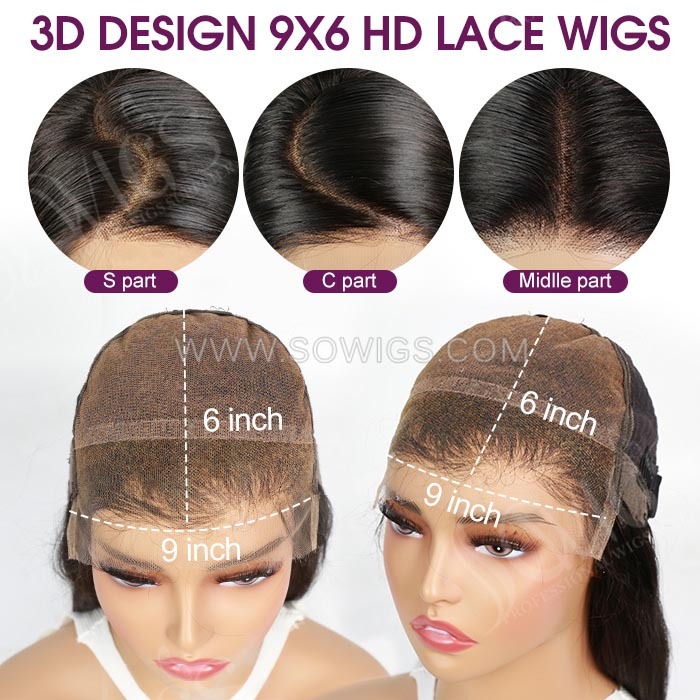 3D Design Glueless 9x6 HD Lace Closure Wigs Wear Go Lace Wigs Natural Color 100% Unprocessed Human Hair Wigs