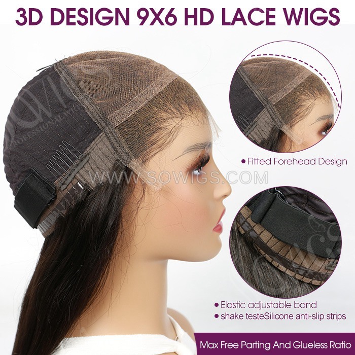 3D Design Glueless 9x6 HD Lace Closure Wigs Wear Go Lace Wigs Natural Color 100% Unprocessed Human Hair Wigs