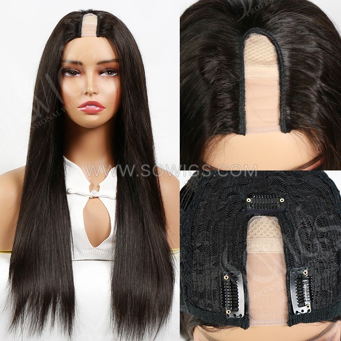 12-40inch U Part Wigs V Part Wigs 150% 200% 300% Density Straight Hair Virgin Human Hair Natural Color