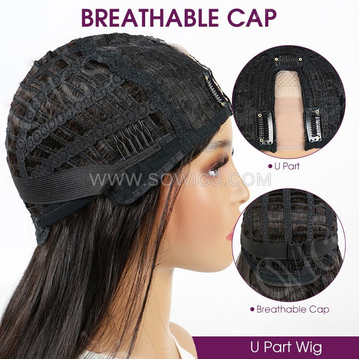 12-40inch U Part Wigs V Part Wigs 150% 200% 300% Density Straight Hair Virgin Human Hair Natural Color