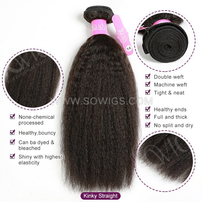 12A Grade Kinky Straight Hair Weave 1/3 Bundles Virgin Remy Human Hair Extension
