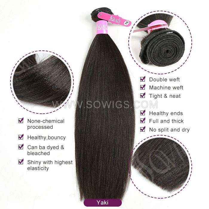 12A Grade Yaki Hair Weave 1/3 Bundles Virgin Remy Human Hair Extension