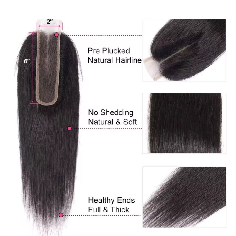 2x6 HD Lace and Transparent Lace Closure 100% Unprocessed Virgin Human Hair Natural Color