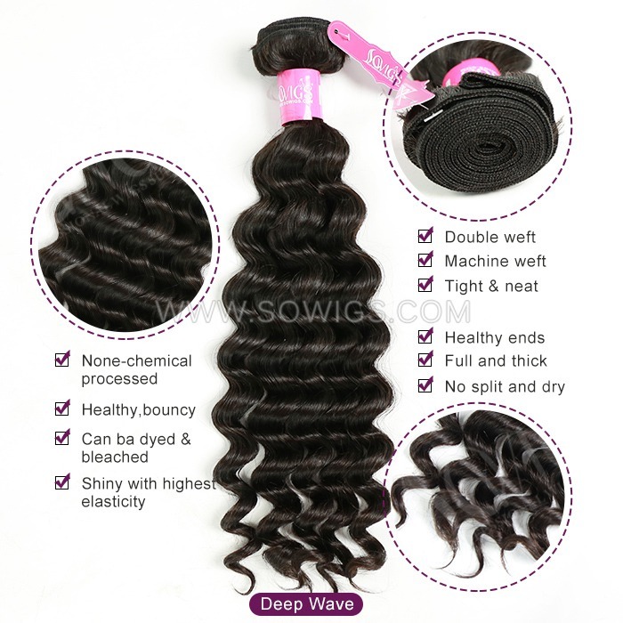 12A Grade Deep Wave Hair Weave 1/3 Bundles Virgin Remy Human Hair Extension