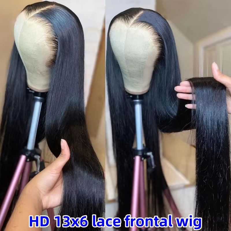 HD 13*6 Lace Frontal Wigs 180% Density Pre Plucked Virgin Human Hair Natural Color