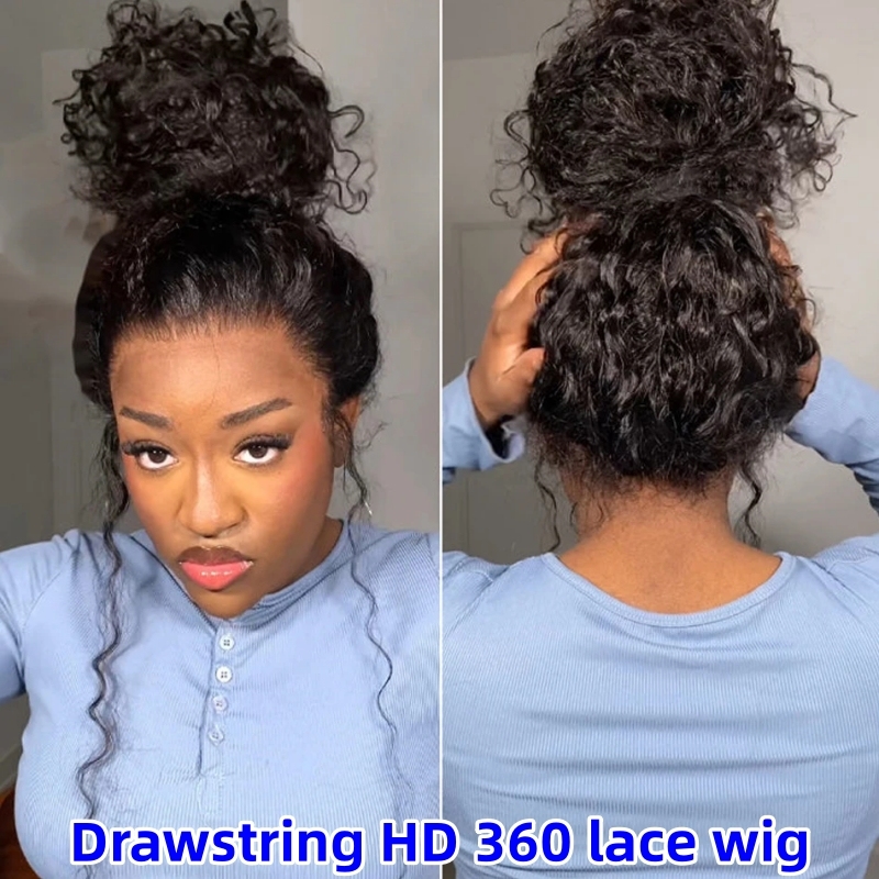 Invisi-Strap 360 HD Lace Wigs Deep Curly Glueless Wear Go Virgin Human Hair Wigs Natural Color