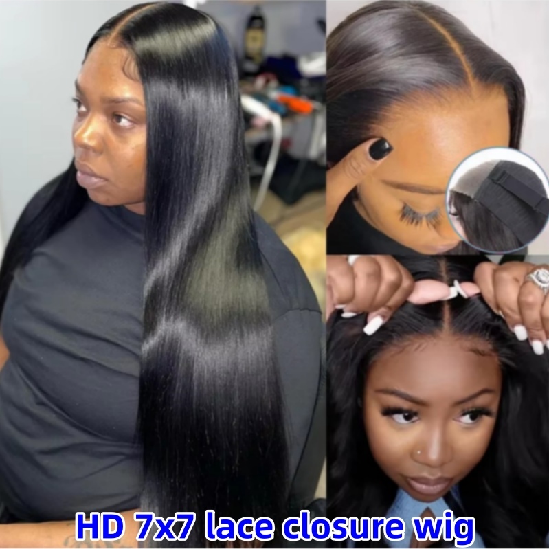Glueless 7x7 HD Lace Closure Wigs Wear Go Lace Wigs 100% Unprocessed Human Hair Wigs