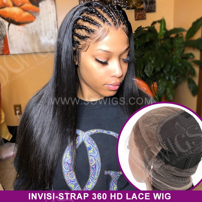 Invisi-Strap 360 HD Lace Wigs Glueless Wear Go Virgin Human Hair Wigs Natural Color
