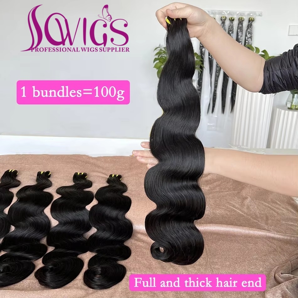 Double Drawn Human Hair Bundles Weave Virgin Hair Extensions #1b Natural Color