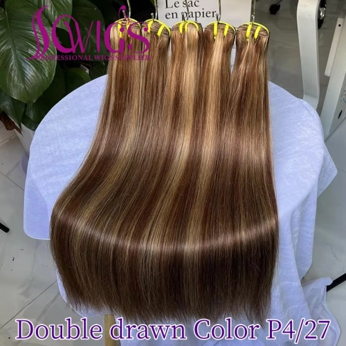 Double Drawn Highlight Color P4/27# Human Hair Bundles Weave Virgin Hair Extensions
