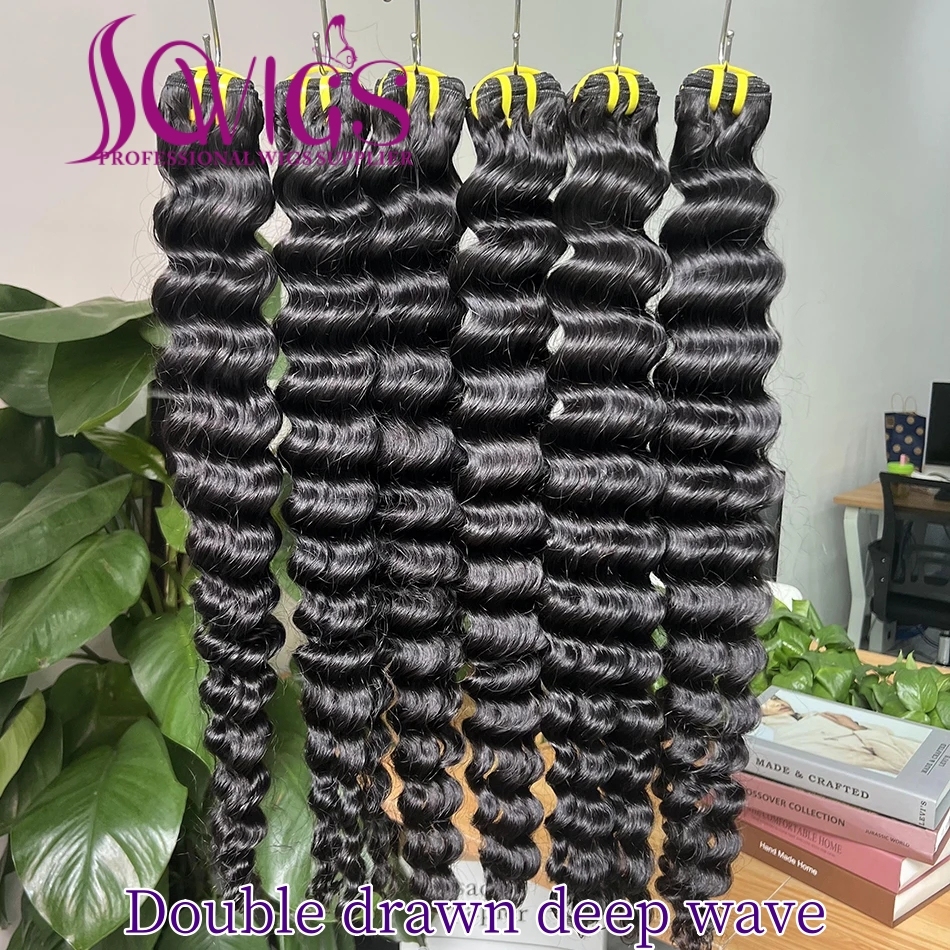 Double Drawn Human Hair Bundles Weave Virgin Hair Extensions #1b Natural Color
