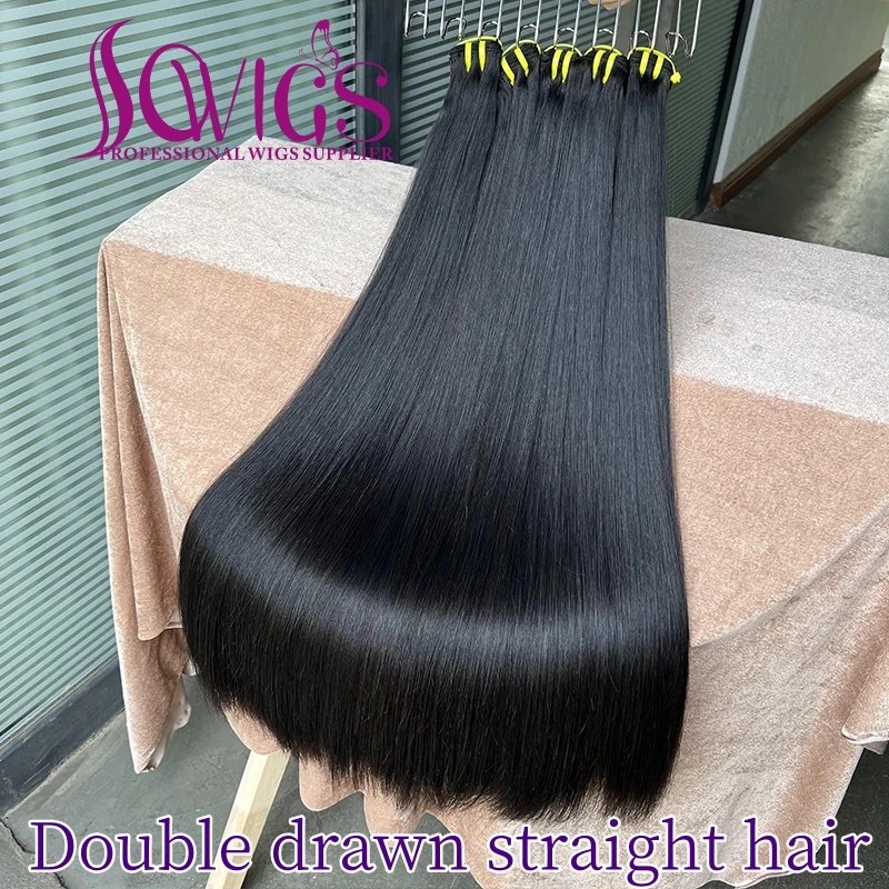 Double Drawn Human Hair Bundles Weave Virgin Hair Extensions #1b Natural Color