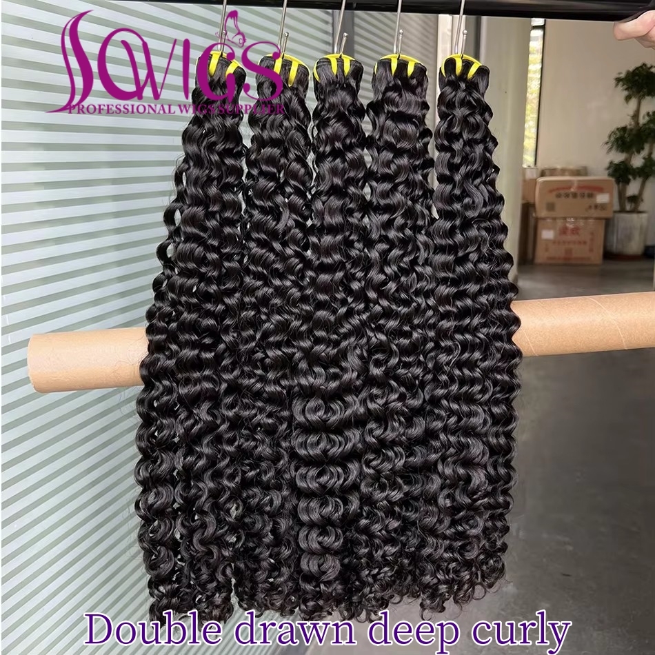 Double Drawn Human Hair Bundles Weave Virgin Hair Extensions #1b Natural Color