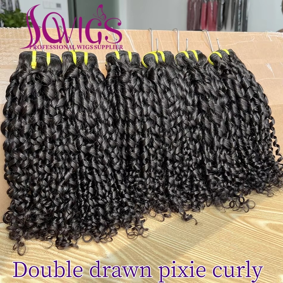 Double Drawn Human Hair Bundles Weave Virgin Hair Extensions #1b Natural Color