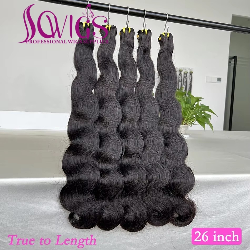Double Drawn Human Hair Bundles Weave Virgin Hair Extensions #1b Natural Color