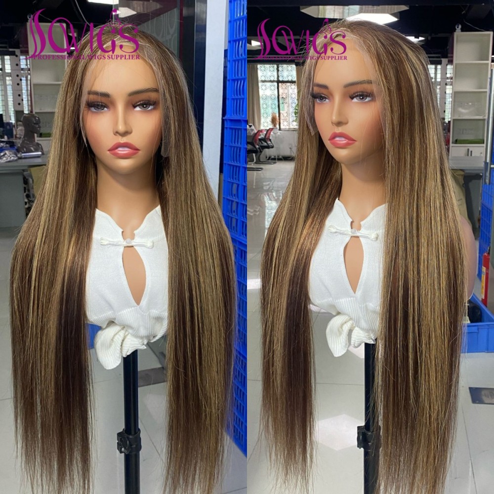 Gluless Highlight Color P4/27# 13x6 HD Lace Frontal Wigs Wear Go 100% Virgin Human Hair Wig