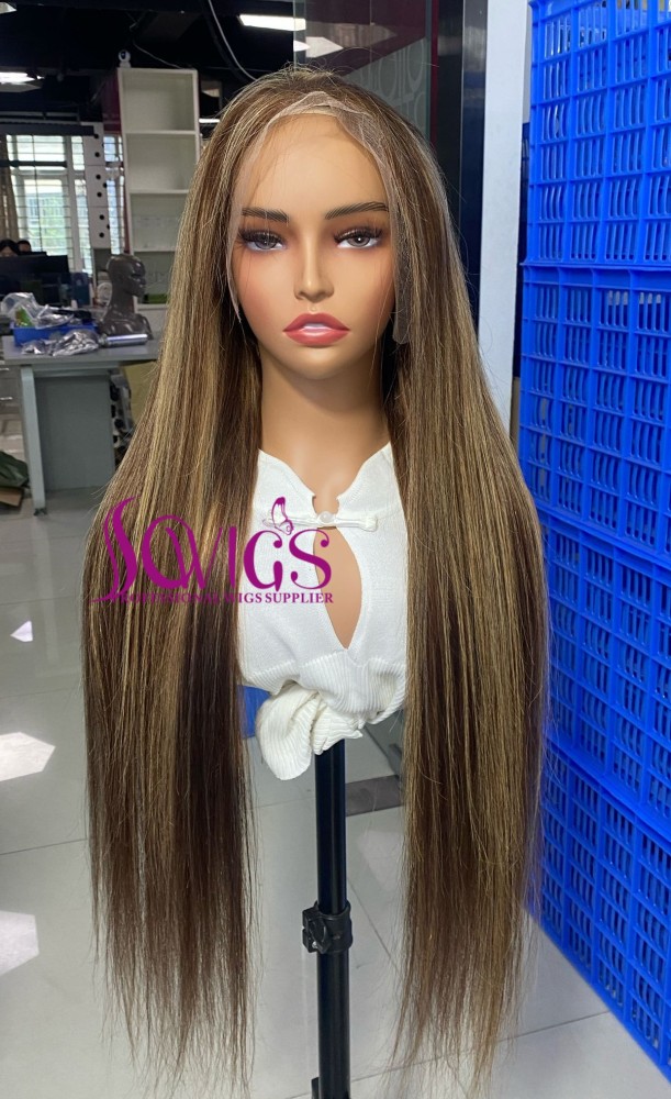Gluless Highlight Color P4/27# 13x6 HD Lace Frontal Wigs Wear Go 100% Virgin Human Hair Wig