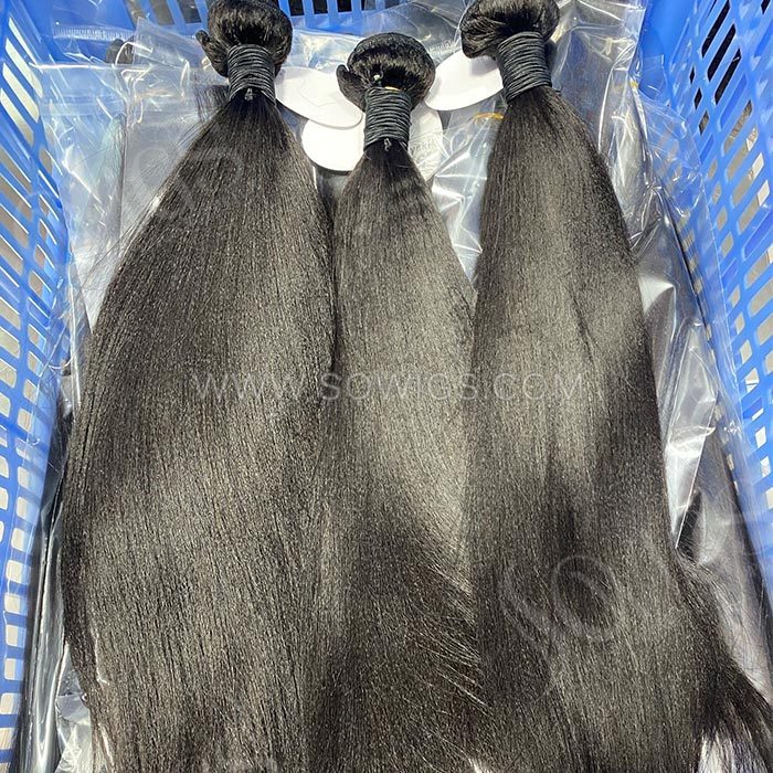 SOWIGS 12A Grade Yaki Hair Weave 1/3 Bundles Virgin Remy Human Hair Extension