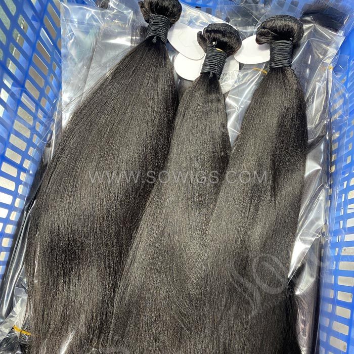 SOWIGS 12A Grade Yaki Hair Weave 1/3 Bundles Virgin Remy Human Hair Extension