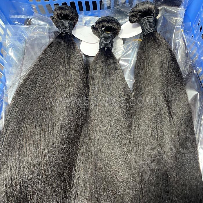 SOWIGS 12A Grade Yaki Hair Weave 1/3 Bundles Virgin Remy Human Hair Extension