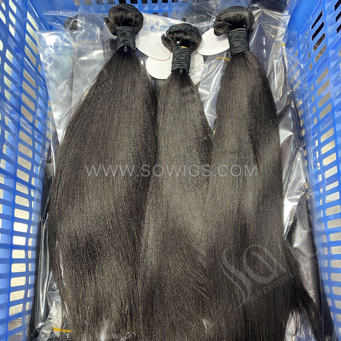SOWIGS 12A Grade Yaki Hair Weave 1/3 Bundles Virgin Remy Human Hair Extension