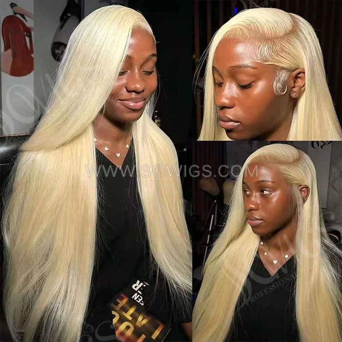 Blonde Color 613# 13x4 HD and Transparent Lace Frontal Wigs 200%/300% Density Virgin Human Hair Natural Hairline