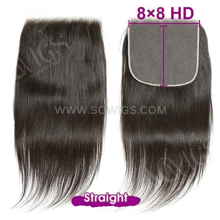 8x8 HD Lace Closure 100% Unprocessed Virgin Human Hair Natural Color