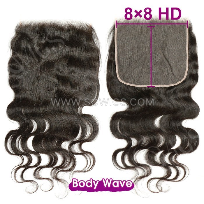 8x8 HD Lace Closure 100% Unprocessed Virgin Human Hair Natural Color