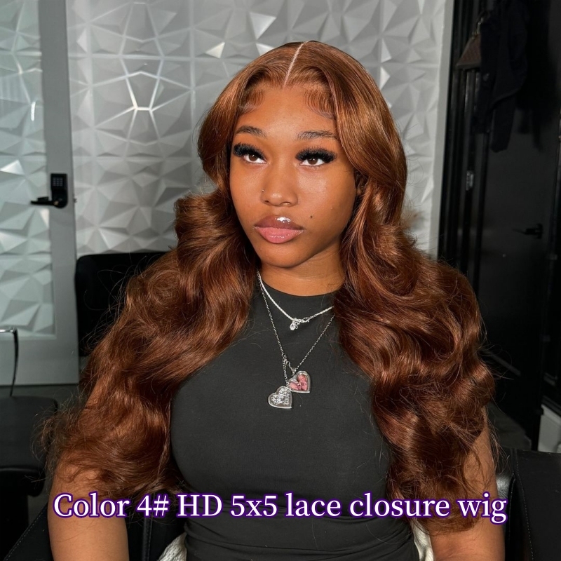 Brown Color 4# HD 5x5 Lace Closure Wig Unprocessed 100% Virgin Human Hair Natural Color