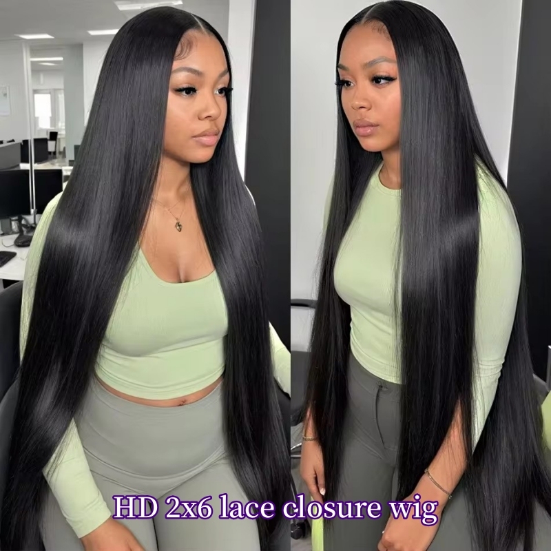 HD 2x6 Lace Closure Wig Unprocessed 100% Virgin Human Hair Natural Color