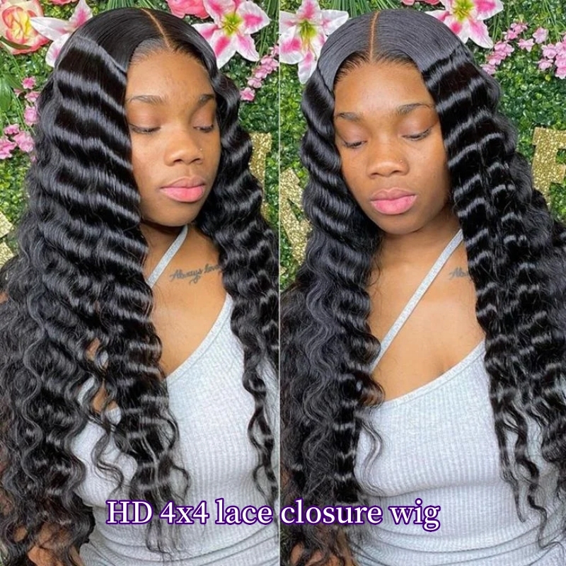 HD 4*4 Lace Closure Wigs 180% Density Pre Plucked Virgin Human Hair Natural Color