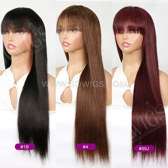 SDD Super Double Drawn Bone Straight Curtain Bangs 1.5x3 Transparent Lace Closure Wig 100% Human Hair Wig