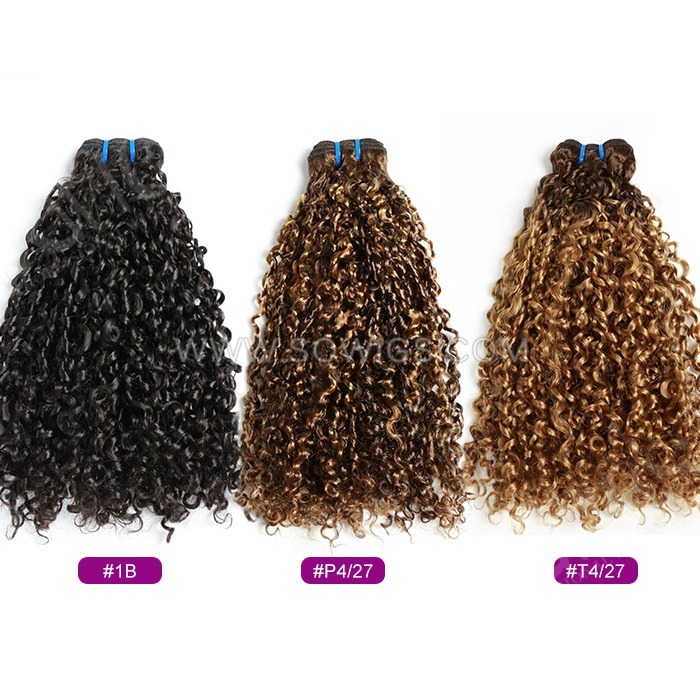 Double Drawn Pixie Curl Human Hair Bundles Weave Virgin Hair Extensions