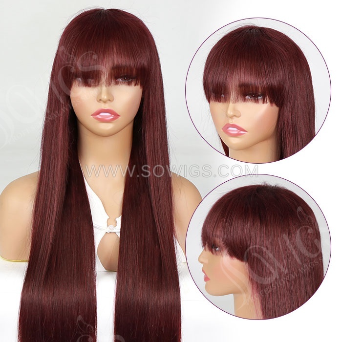 SDD Super Double Drawn Bone Straight Curtain Bangs 1.5x3 Transparent Lace Closure Wig 100% Human Hair Wig
