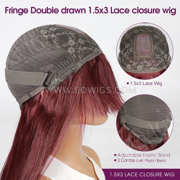 SDD Super Double Drawn Bone Straight Curtain Bangs 1.5x3 Transparent Lace Closure Wig 100% Human Hair Wig