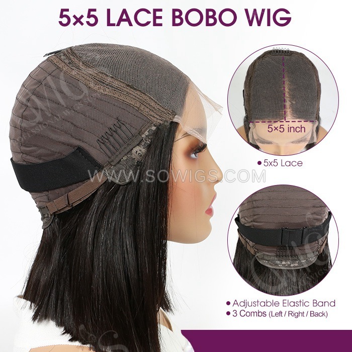 Bob 5x5 Transparent Lace Closure Wig 100% RAW Human Hair Wigs