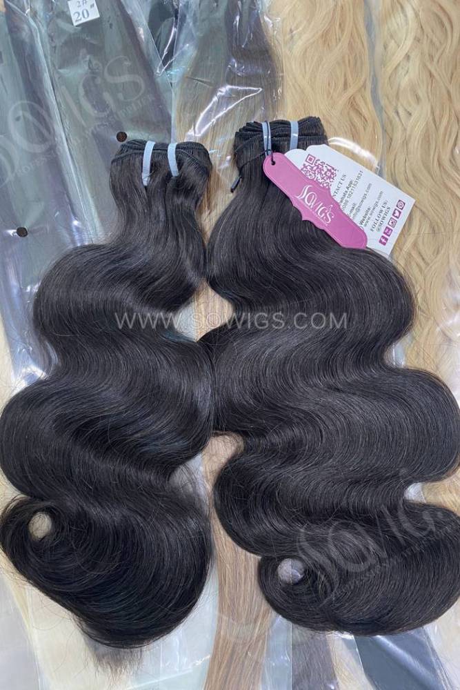 Double Drawn Human Hair Bundles Weave Virgin Hair Extensions Color 1B# Natural Color