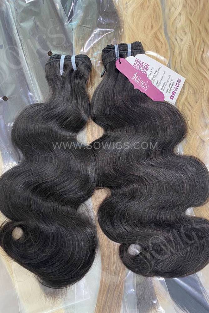 Double Drawn Human Hair Bundles Weave Virgin Hair Extensions Color 1B# Natural Color
