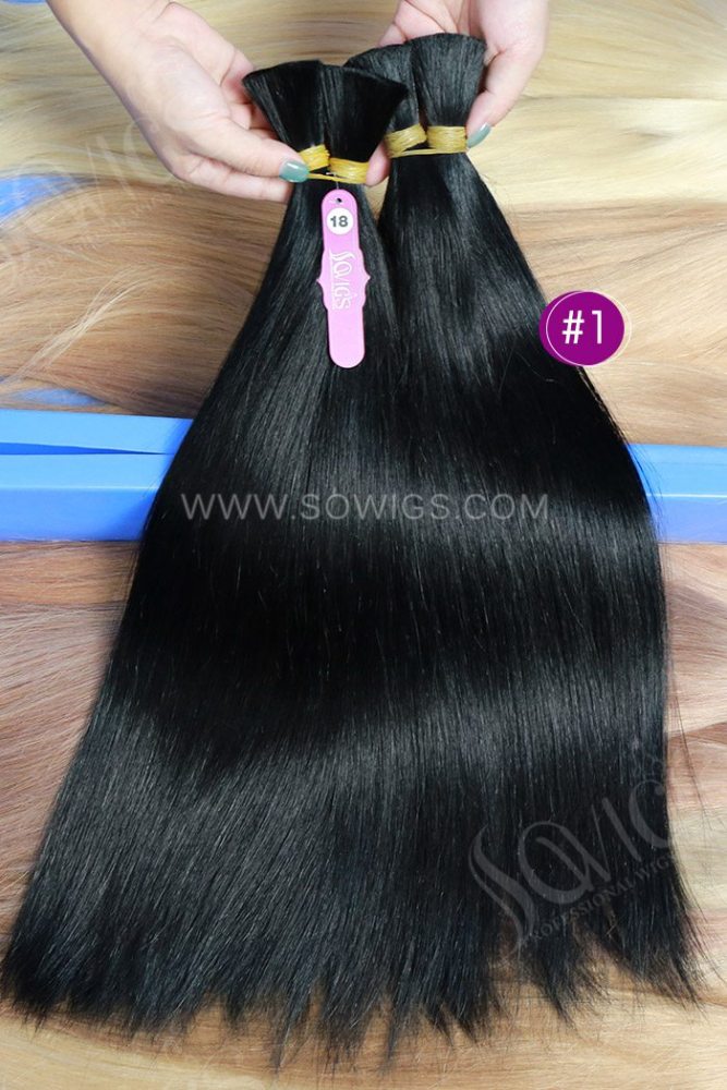 Jet Black Color 1# Bulk Hair 100% Virgin Human Hair 95gram/pack
