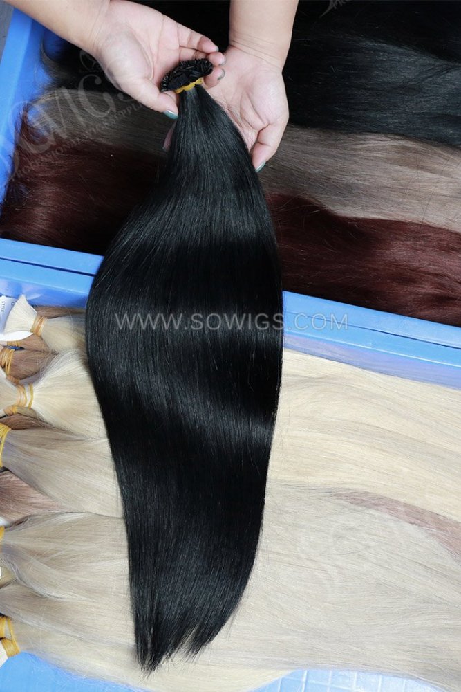 Jet Black Color 1# K Tip Hair Extension 100 strands/100g/Pack Straight Human Hair