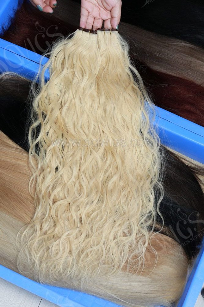 Color 20# Genius Weft Natural Wavy Hair Extension 100g/Pack Straight Human Hair